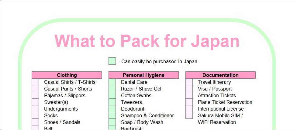 what to pack for japan