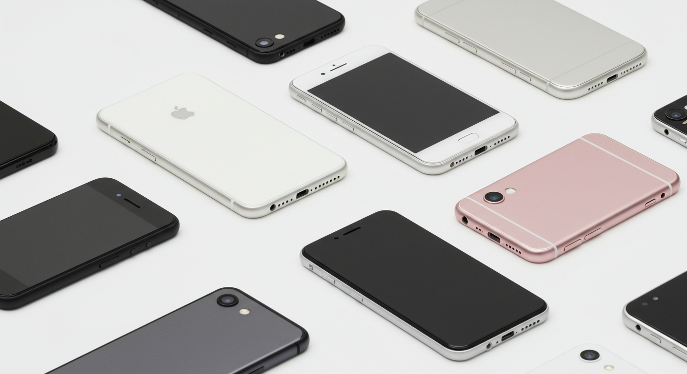 A variety of possible rental phones on a counter