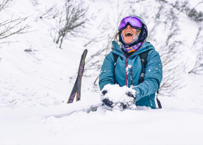 woman skiing in Japan