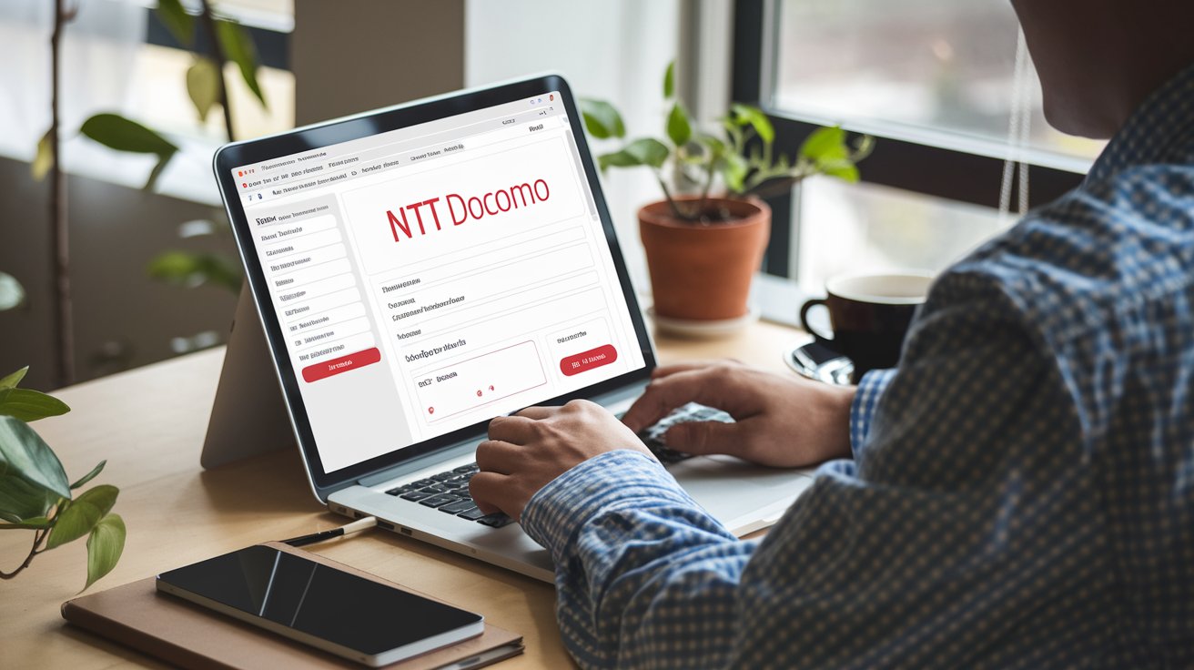 a person applying for an NTT docomo service on a laptop